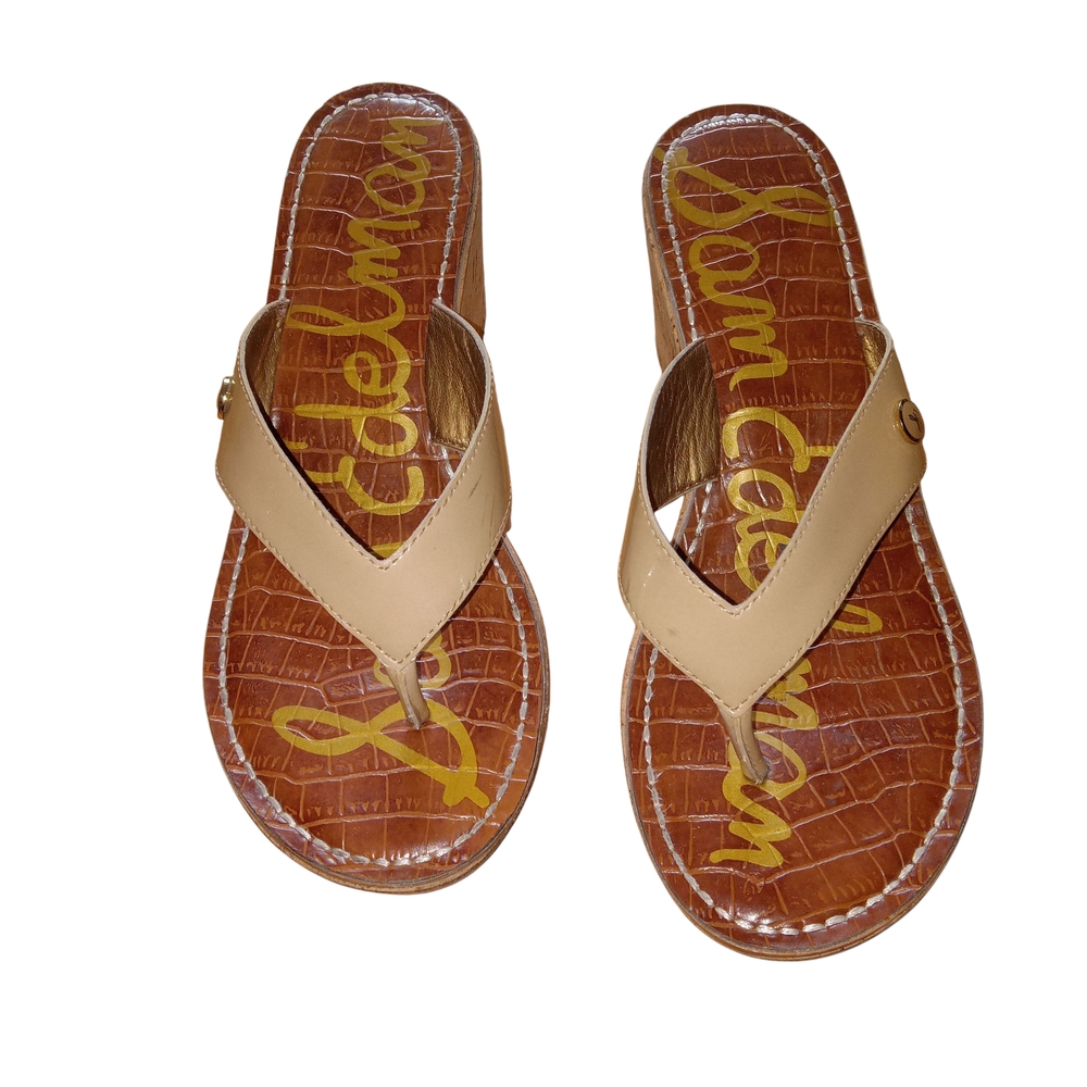 Sam Edelman Beige Croc-Embossed Sandals